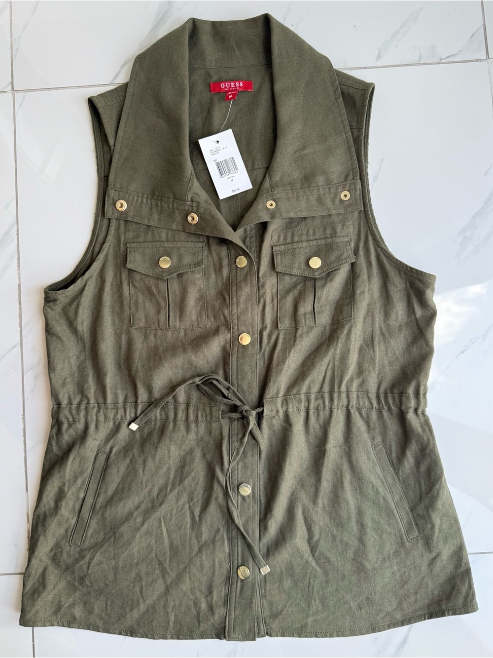 GUESS Women’s Cargo Utility Twill Vest Green Size M